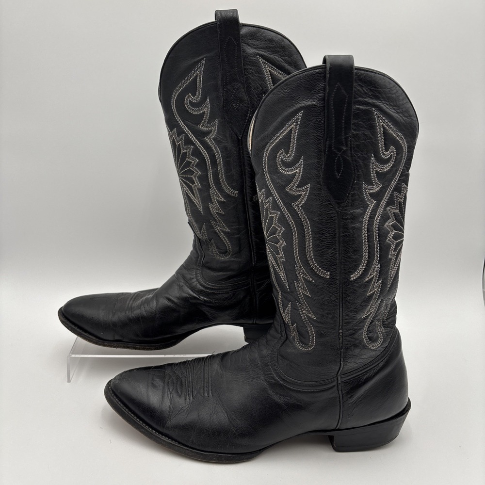 Corral Western Boots Black Goat Skin Cowboy Embroidered‎ Men's Size 11.5 EE VTG